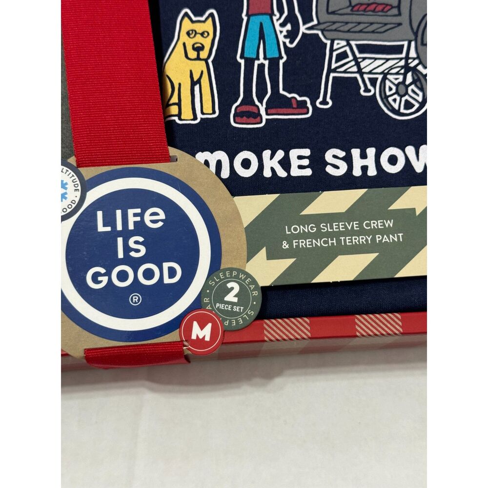 Life Is Good Pajama Set NWT Sz M Navy Grey Long Sleeve Crew/French Terry Pant - Picture 11 of 13